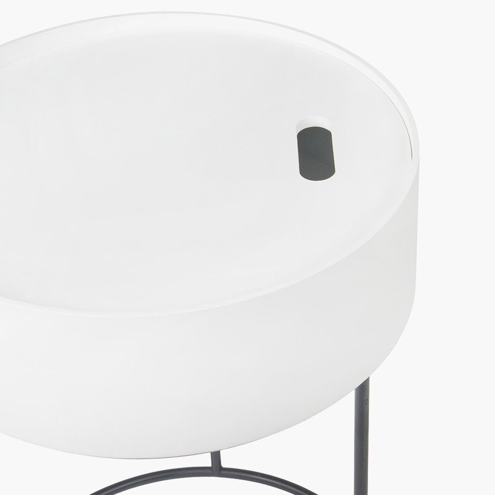 Hugo Wood & Metal Round Storage Side Table - White8 - Duck Barn Interiors