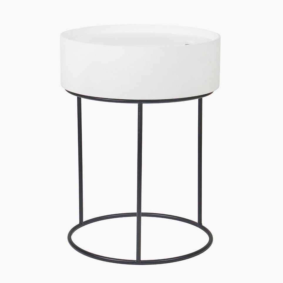 Hugo Wood & Metal Round Storage Side Table - White3 - Duck Barn Interiors
