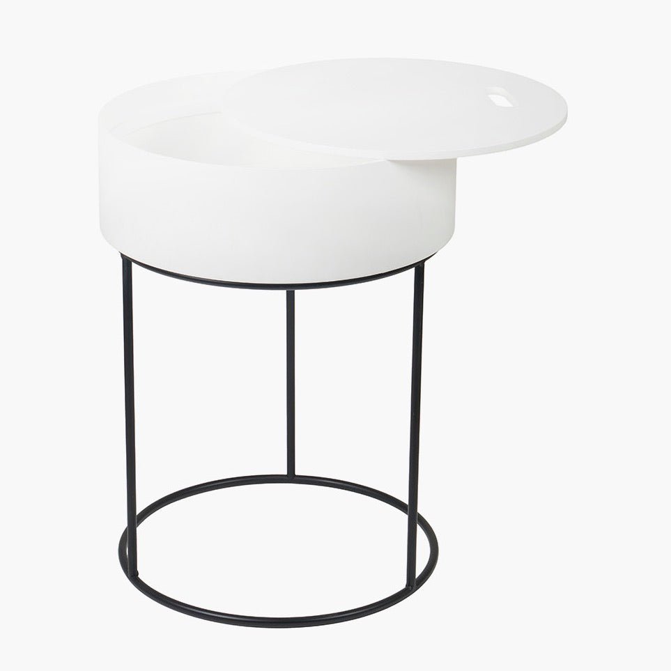 Hugo Wood & Metal Round Storage Side Table - White6 - Duck Barn Interiors