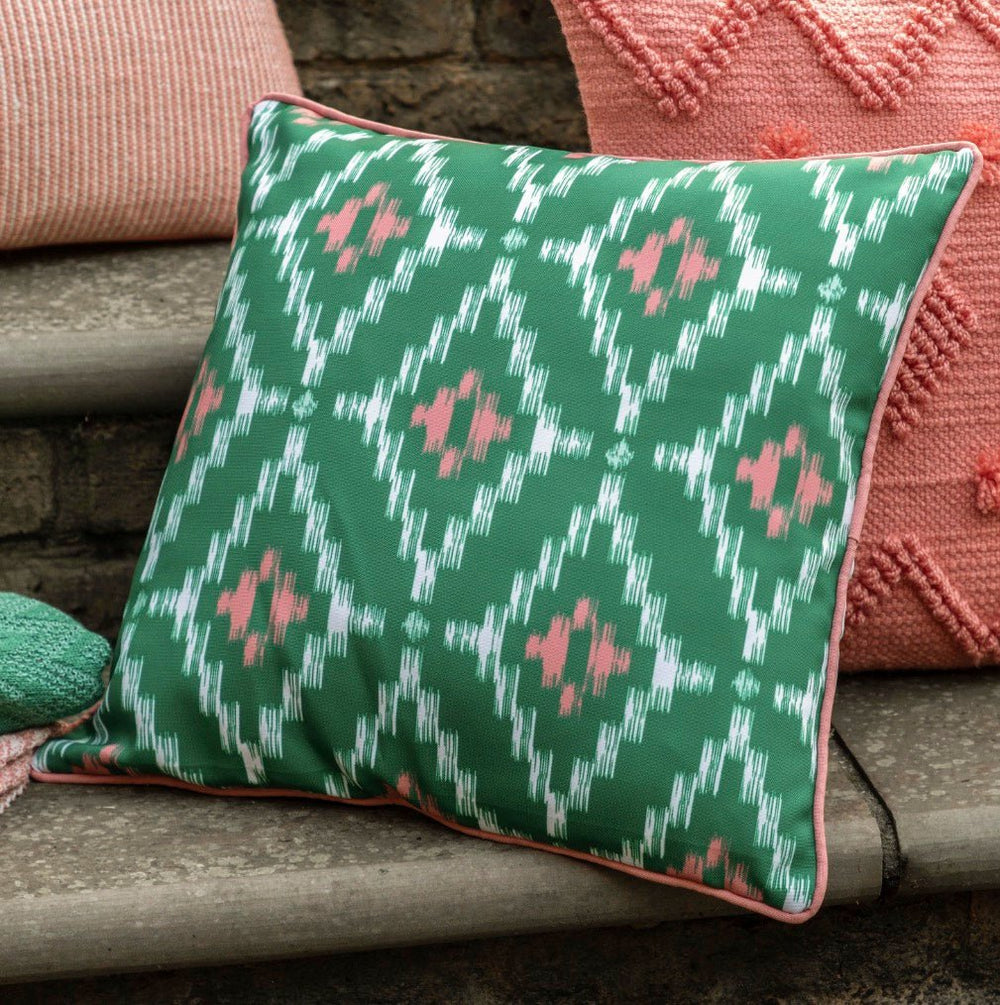 Indoor/Outdoor Aroha Geo Printed Cushion - Green1 - Duck Barn Interiors