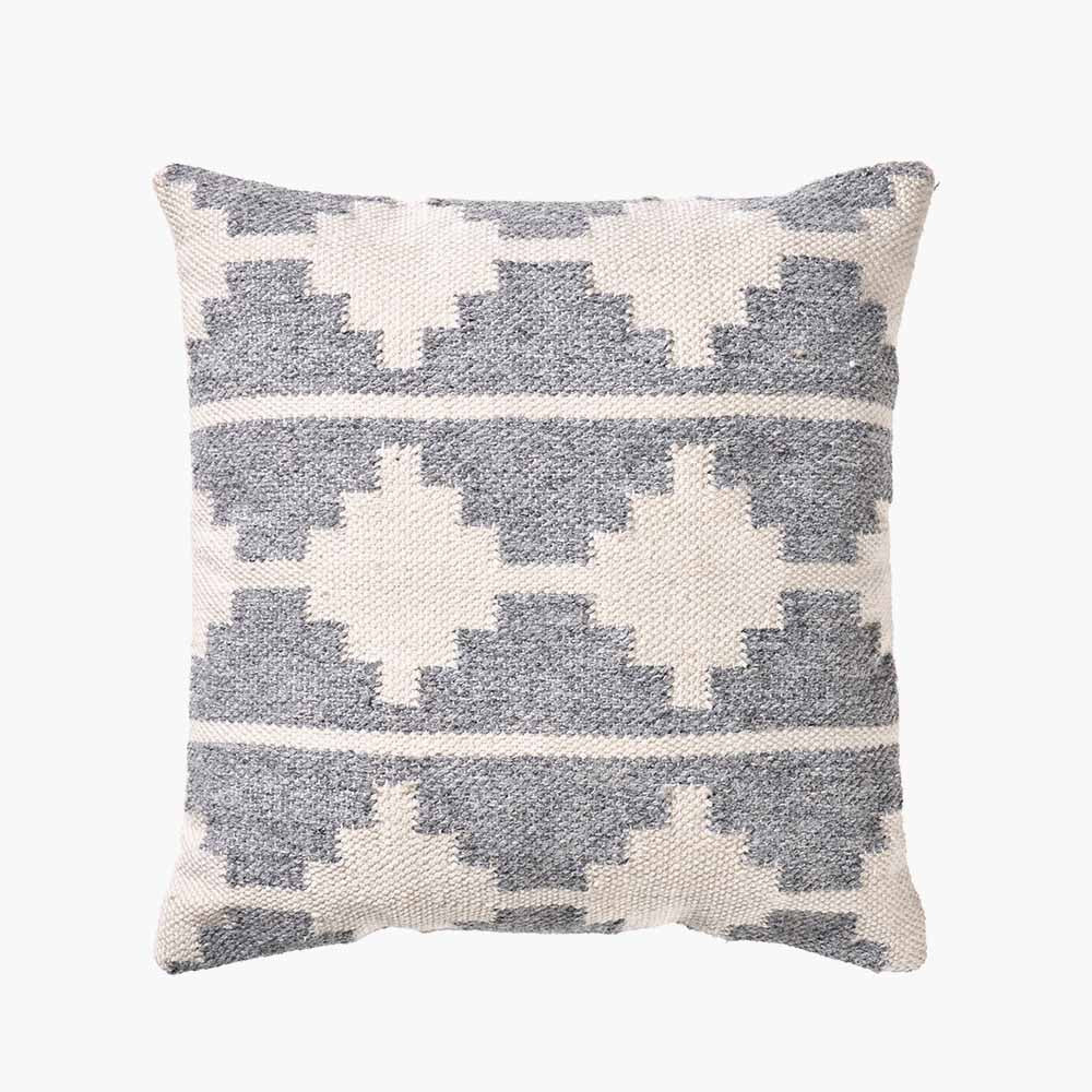 Indoor/Outdoor Grey and White Moroccan Design Cushion - Duck Barn Interiors