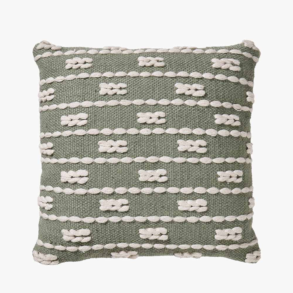 Indoor/Outdoor Sage and White Braid Design Square Cushion - Duck Barn Interiors
