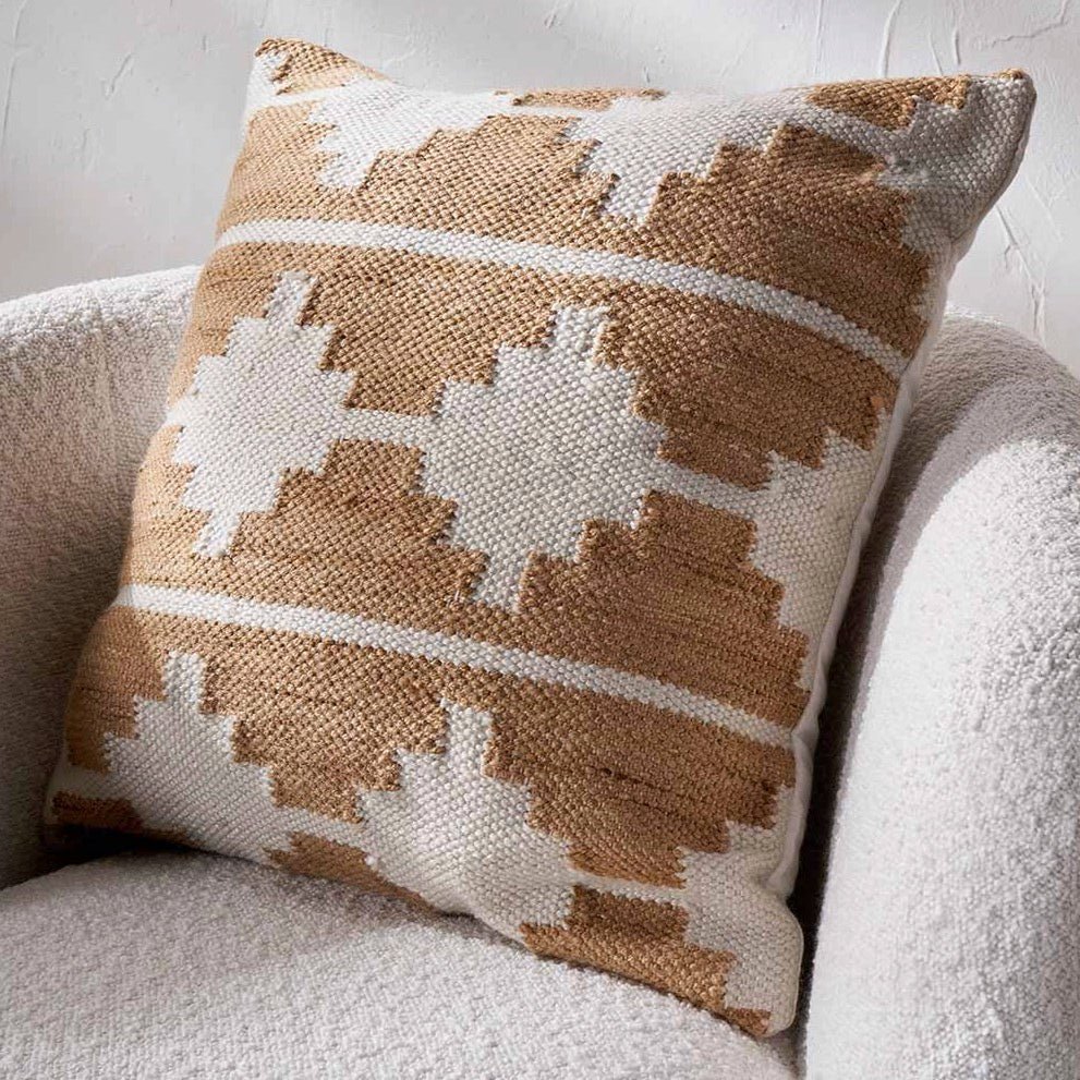 Indoor/Outdoor Taupe and White Moroccan Design Cushion – Duck Barn