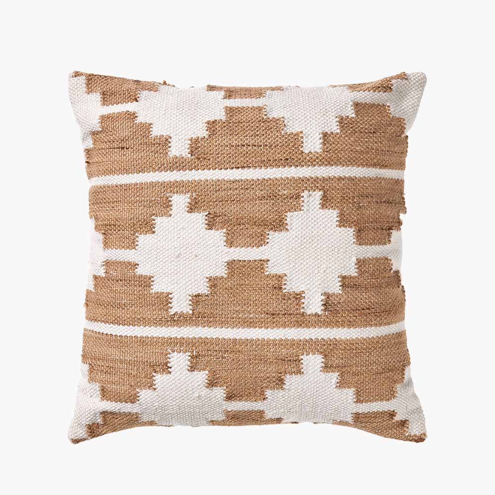 Indoor/Outdoor Taupe and White Moroccan Design Cushion - Duck Barn Interiors