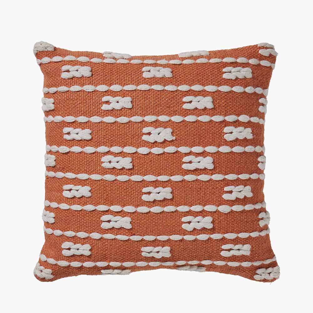 Indoor/Outdoor Terracotta and White Braid Design Scatter Cushion - Duck Barn Interiors