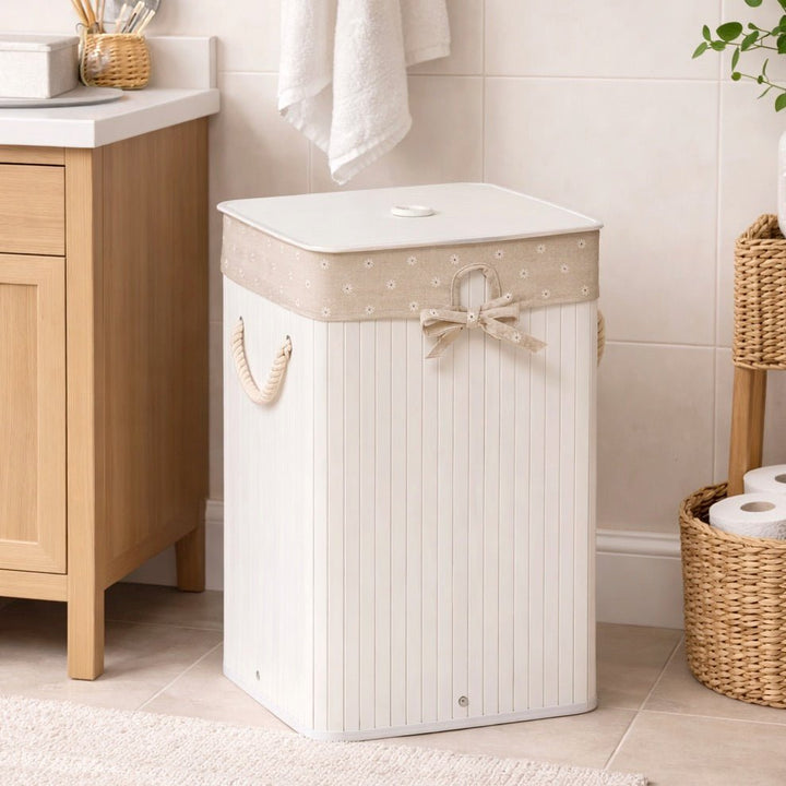 Kankyo White Square Laundry Hamper1 - Duck Barn Interiors