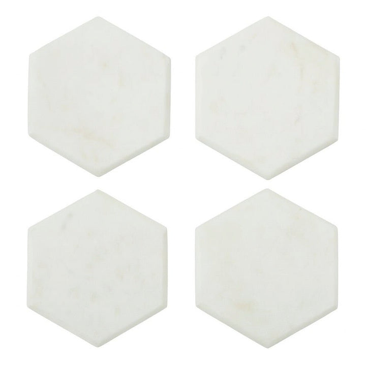 Kindia Set of 4 White Marble Hexagonal Coasters1 - Duck Barn Interiors