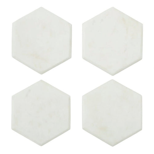 Kindia Set of 4 White Marble Hexagonal Coasters