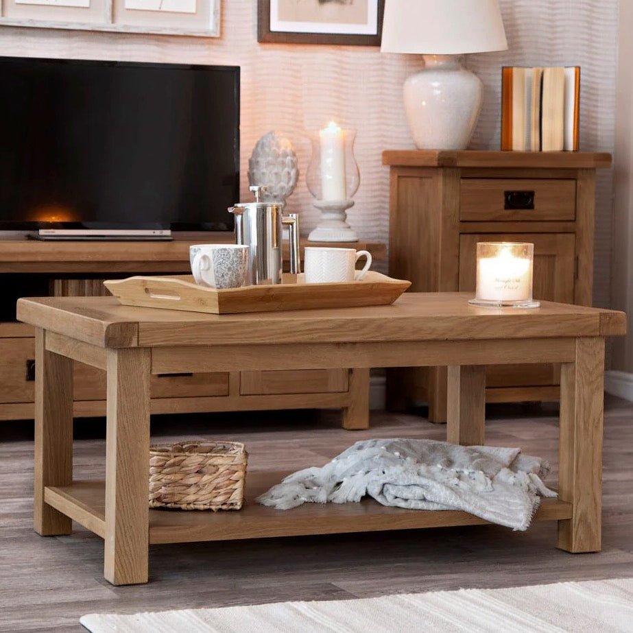 Kirdford Oak Coffee Table with Low Shelf2 - Duck Barn Interiors