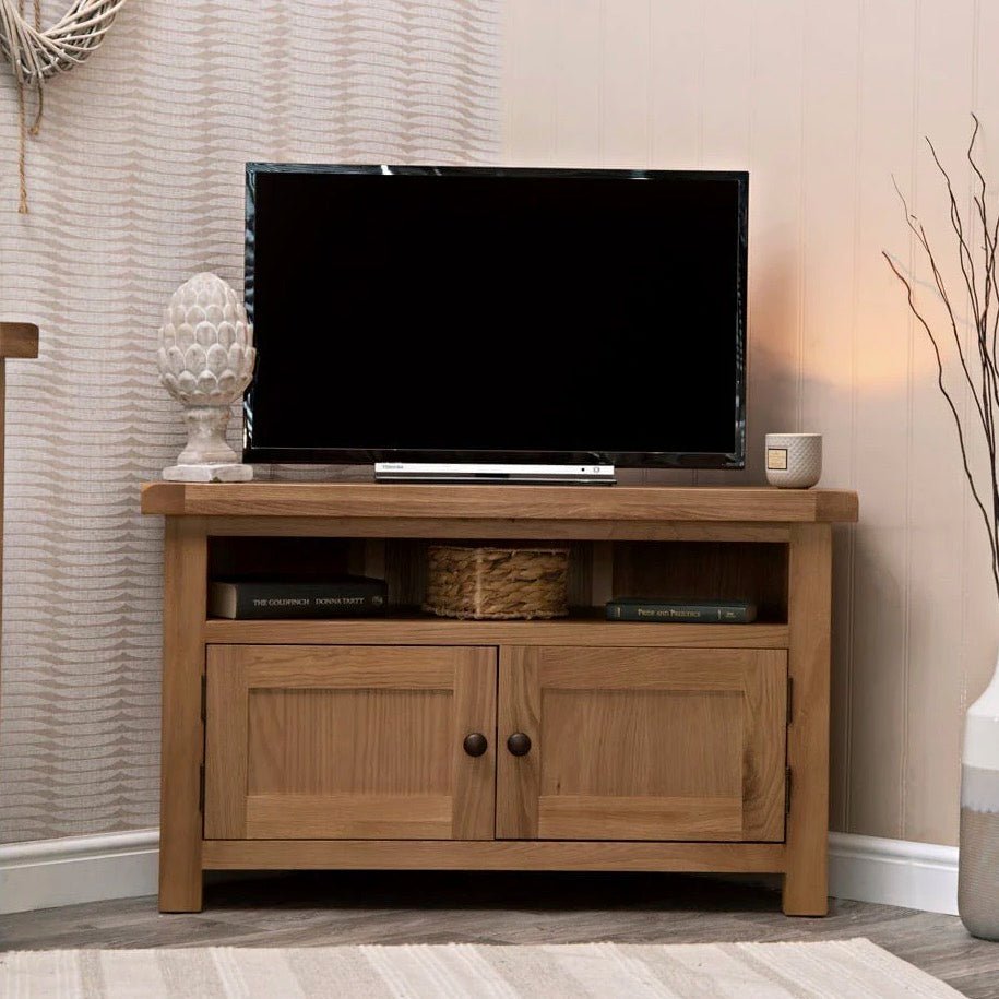 Kirdford Oak Corner TV Unit2 - Duck Barn Interiors