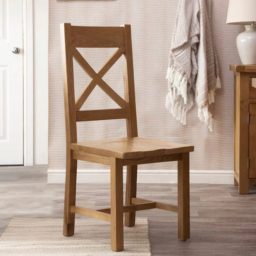 Kirdford Oak Cross Back Chair - Wooden Seat (Pair)
