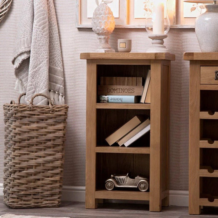 Kirdford Oak Small Narrow Bookcase2 - Duck Barn Interiors