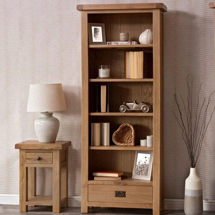 Kirdford Oak Tall Wooden Bookcase2 - Duck Barn Interiors