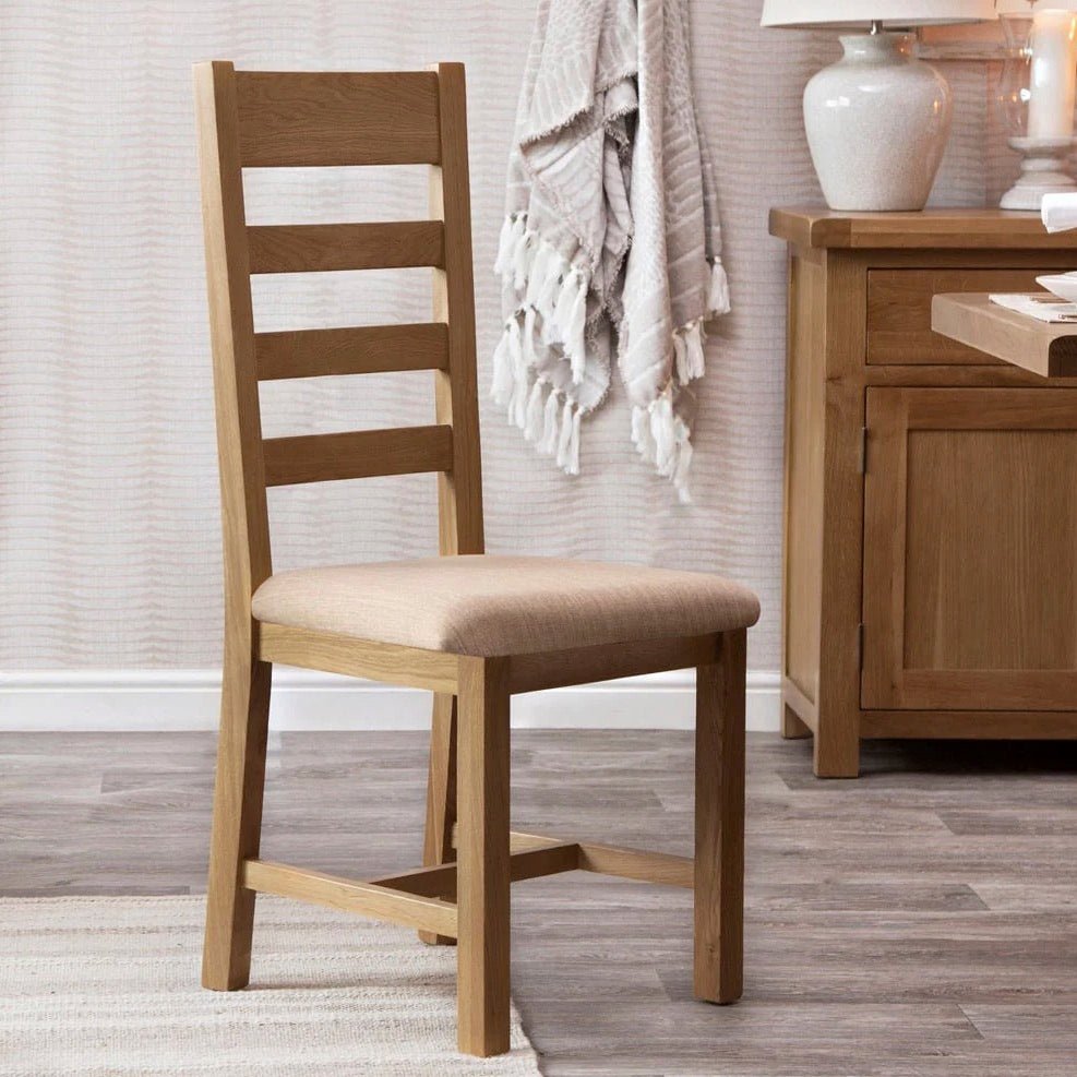Kirdford Oak Upholstered Ladder Back Chair (Pair)2 - Duck Barn Interiors