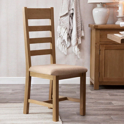 Kirdford Oak Upholstered Ladder Back Chair (Pair)