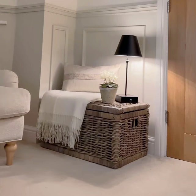 Large Grey Rectangle Wicker Storage Chest With Lid Duck Barn Interiors