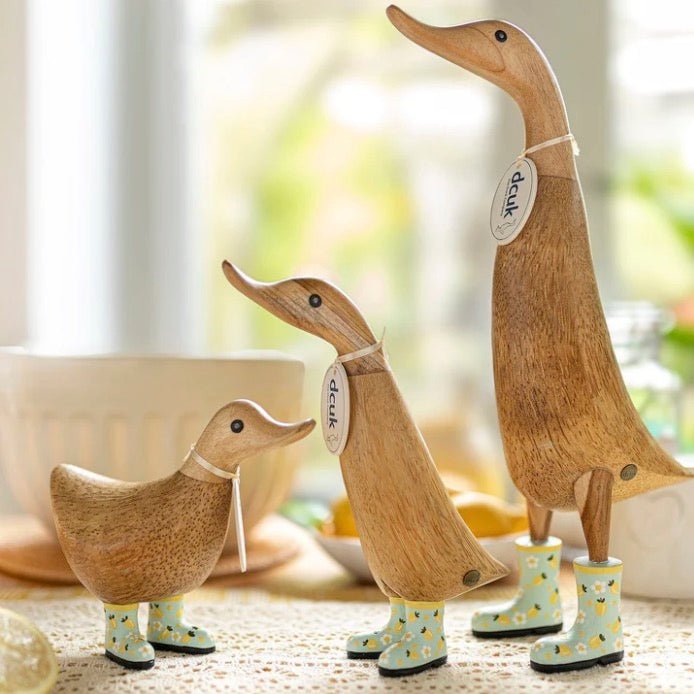 Large Wooden Duck in Lemon Print Welly Boots3 - Duck Barn Interiors