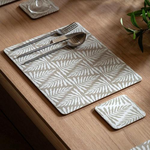 Leaf ZigZag Ecru Placemat and Coaster Set