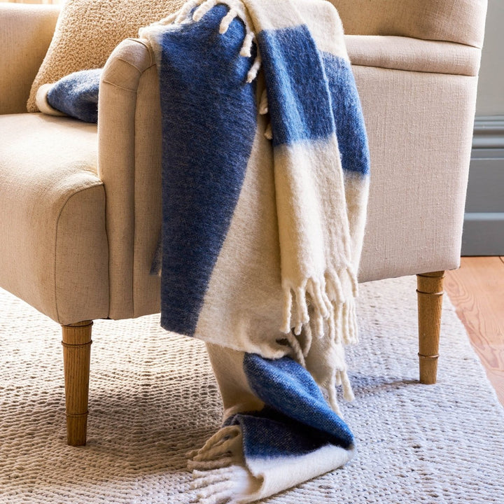 Leigh Wide Stripe Wool Throw - Cove Blue2 - Duck Barn Interiors