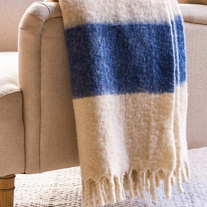 Leigh Wide Stripe Wool Throw - Cove Blue1 - Duck Barn Interiors