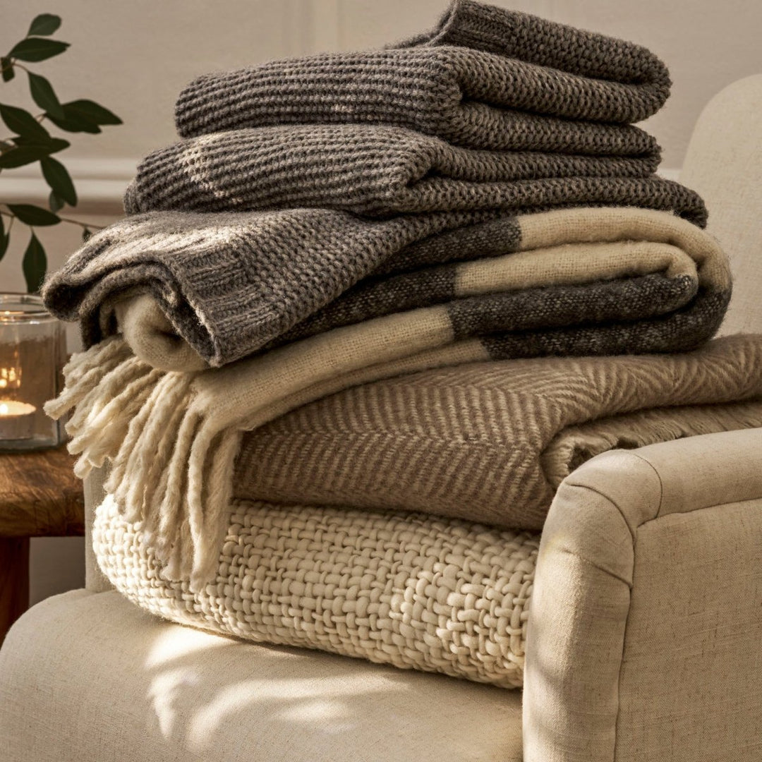 Leigh Wide Stripe Wool Throw - Fern3 - Duck Barn Interiors