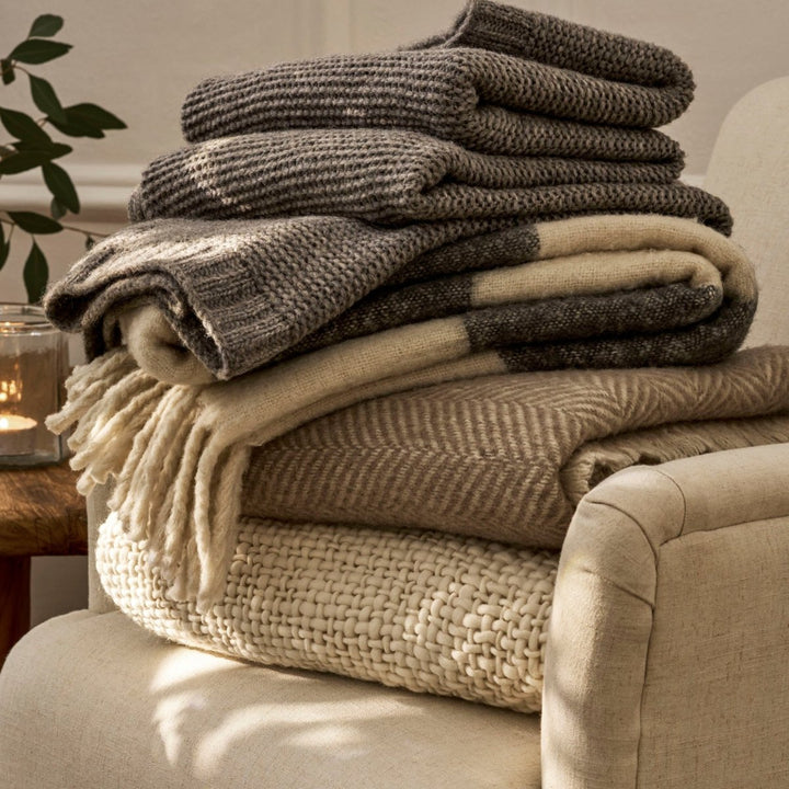 Leigh Wide Stripe Wool Throw - Fern3 - Duck Barn Interiors