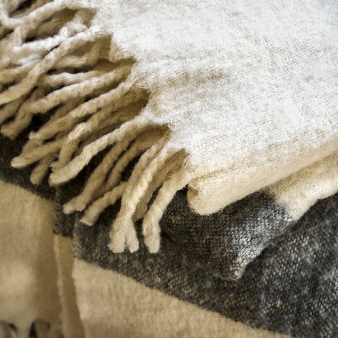 Leigh Wide Stripe Wool Throw - Fern2 - Duck Barn Interiors