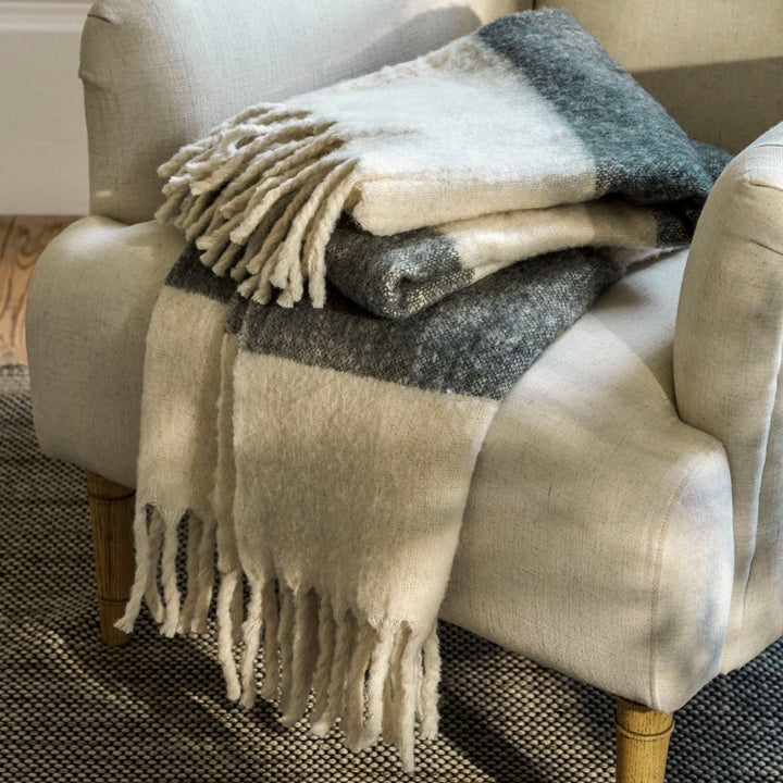 Leigh Wide Stripe Wool Throw - Fern1 - Duck Barn Interiors