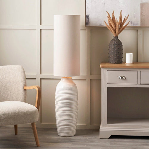 Linnea Grooved Ceramic Floor Lamp - White