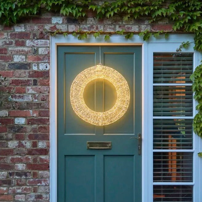 Luxury Galaxy Silver Hanging Wreath with Warm White LEDs - 40cm2 - Duck Barn Interiors