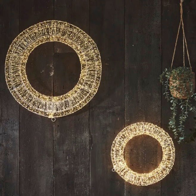 Luxury Galaxy Silver Hanging Wreath with Warm White LEDs - 40cm3 - Duck Barn Interiors