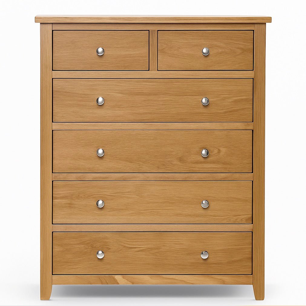 Mallory Oak 6 Drawer Chest of Drawers4 - Duck Barn Interiors