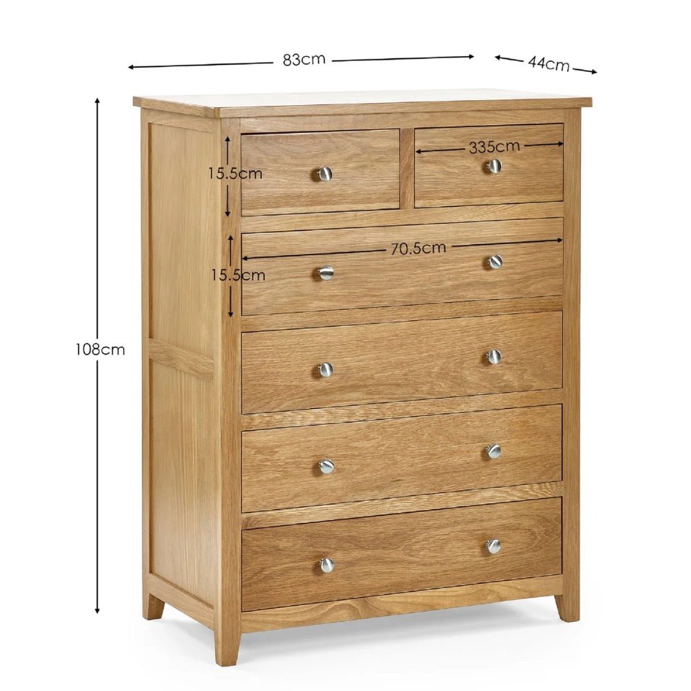 Mallory Oak 6 Drawer Chest of Drawers3 - Duck Barn Interiors