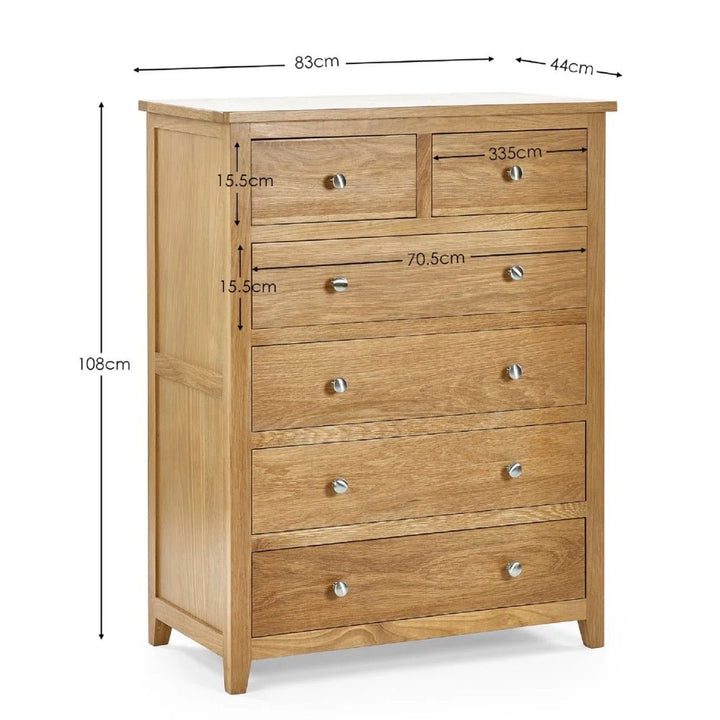 Mallory Oak 6 Drawer Chest of Drawers3 - Duck Barn Interiors
