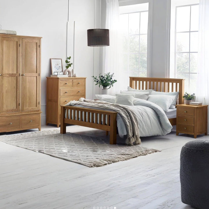 Mallory Oak 7 Drawer Tallboy Chest of Drawers5 - Duck Barn Interiors