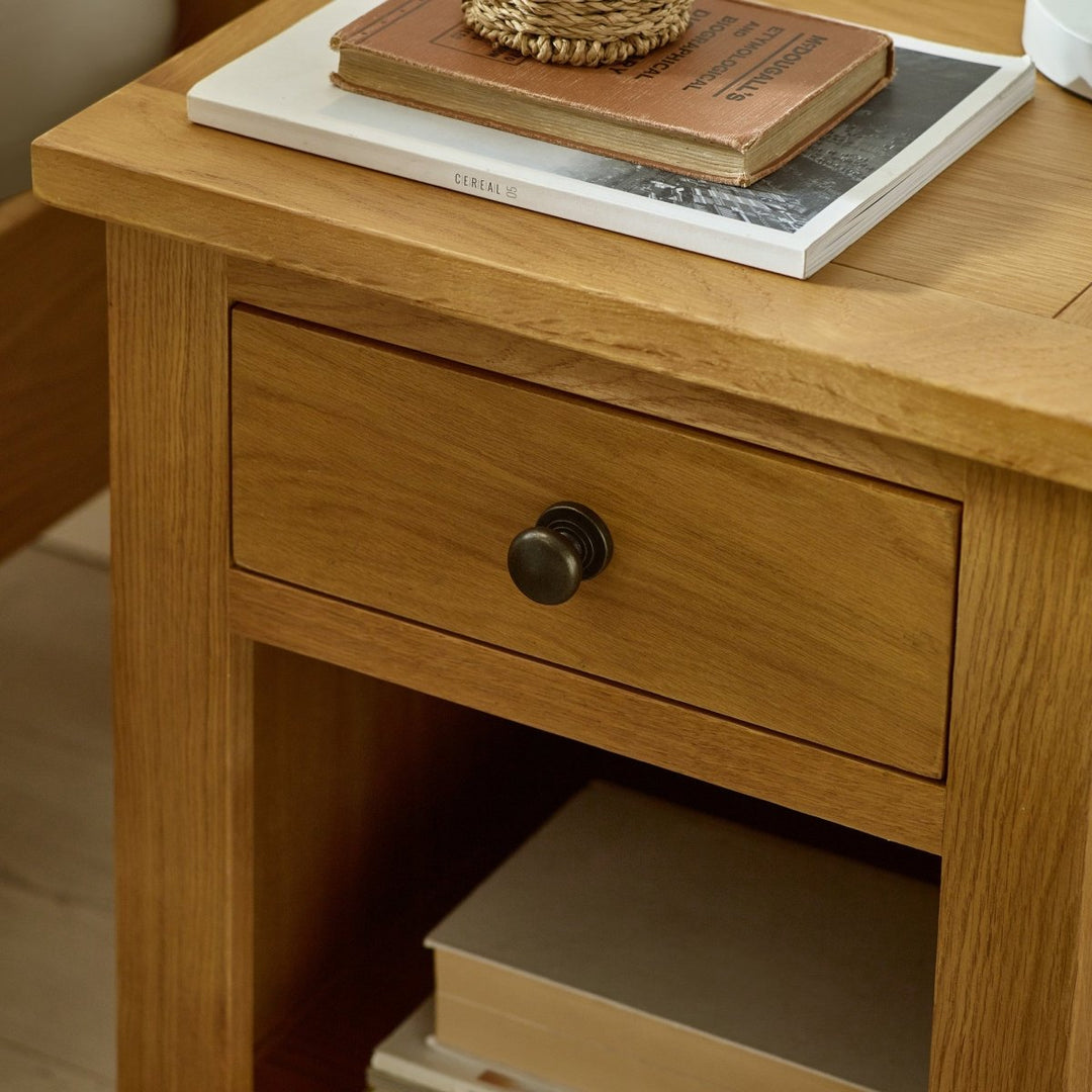 Marlborough Oak 1 Drawer Bedside Table7 - Duck Barn Interiors