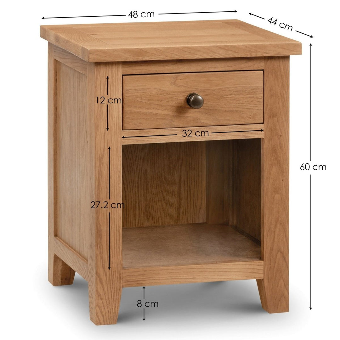 Marlborough Oak 1 Drawer Bedside Table10 - Duck Barn Interiors
