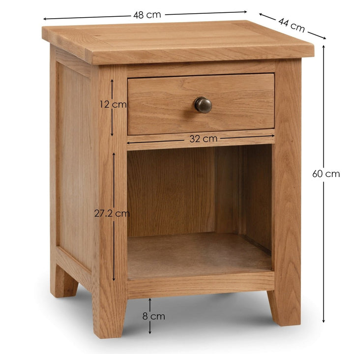 Marlborough Oak 1 Drawer Bedside Table10 - Duck Barn Interiors
