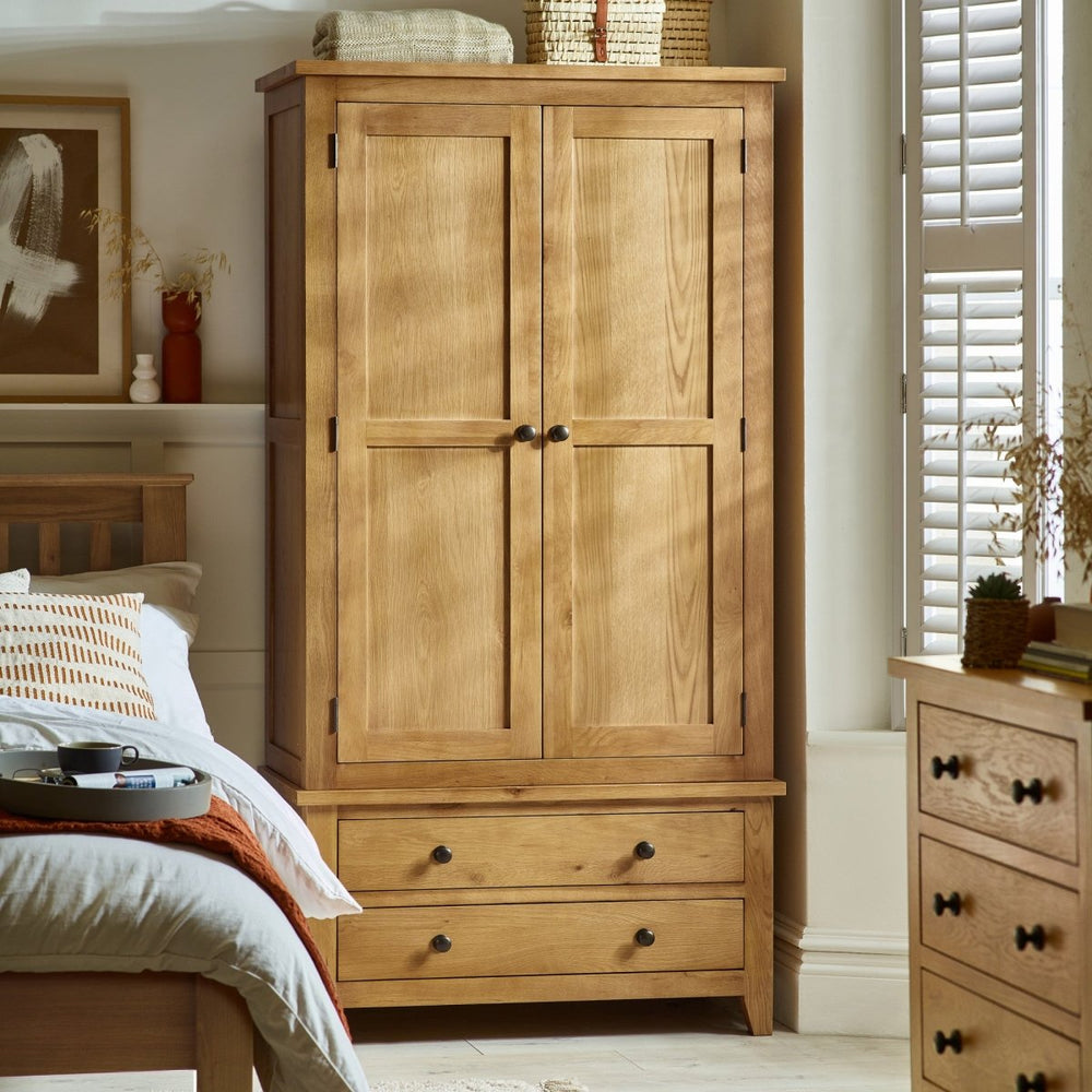 Marlborough Oak 2 Door 2 Drawer Wardrobe2 - Duck Barn Interiors