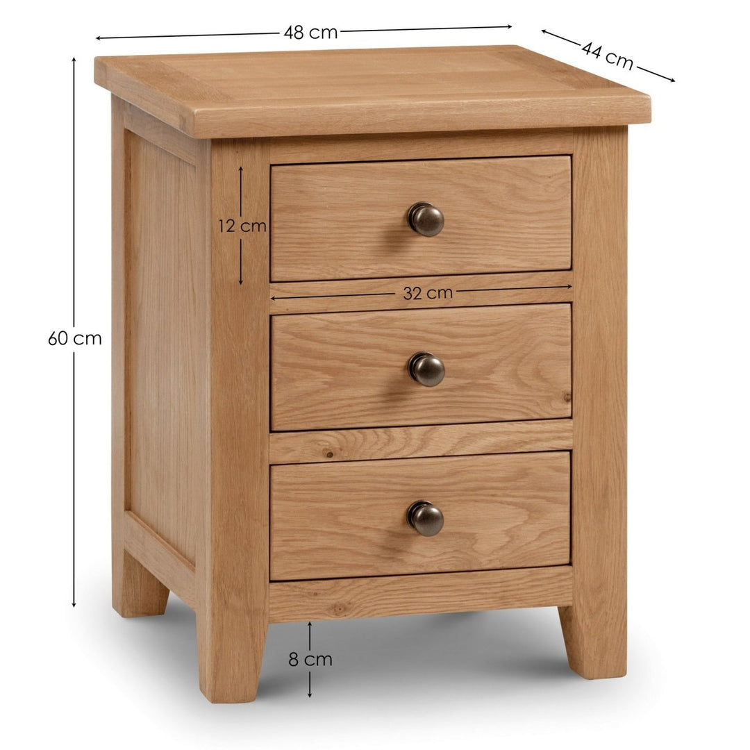 Marlborough Oak 3 Drawer Bedside Table12 - Duck Barn Interiors