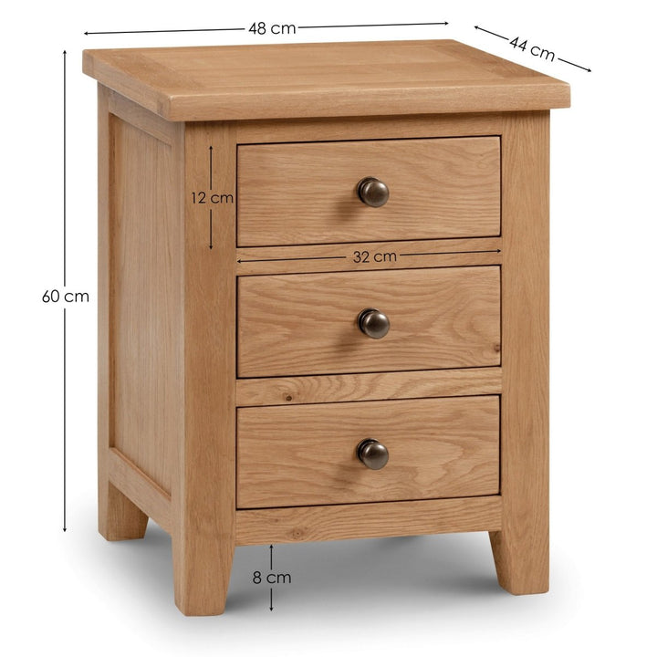 Marlborough Oak 3 Drawer Bedside Table12 - Duck Barn Interiors