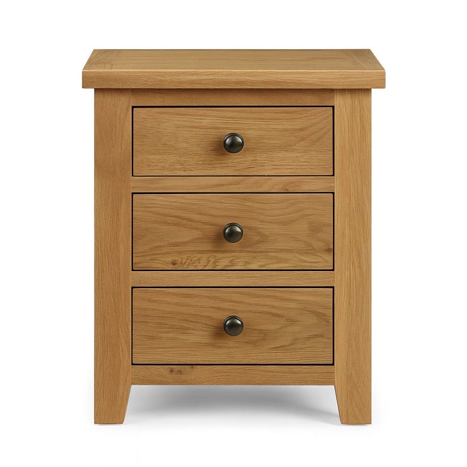 Marlborough Oak 3 Drawer Bedside Table1 - Duck Barn Interiors