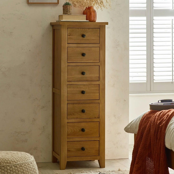 Marlborough Oak 7 Drawer Tallboy Chest of Drawers1 - Duck Barn Interiors