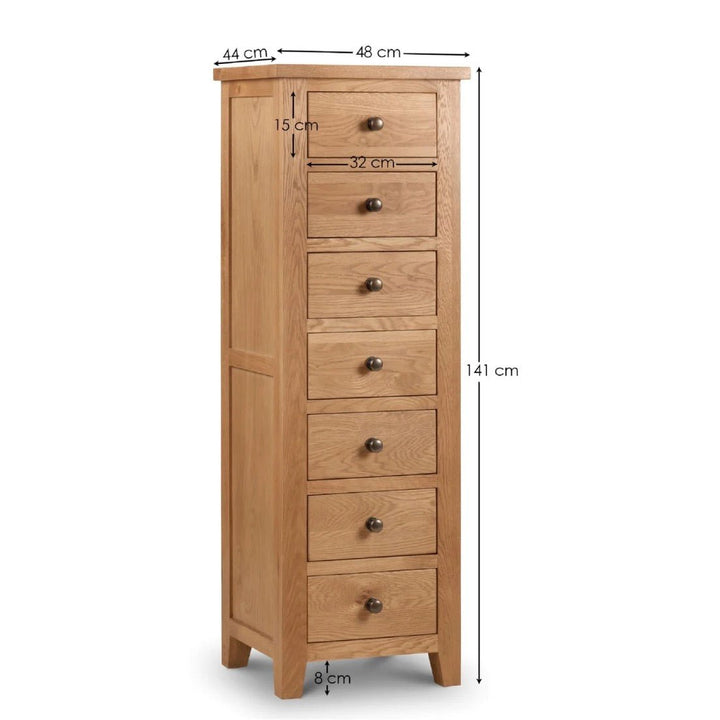 Marlborough Oak 7 Drawer Tallboy Chest of Drawers9 - Duck Barn Interiors