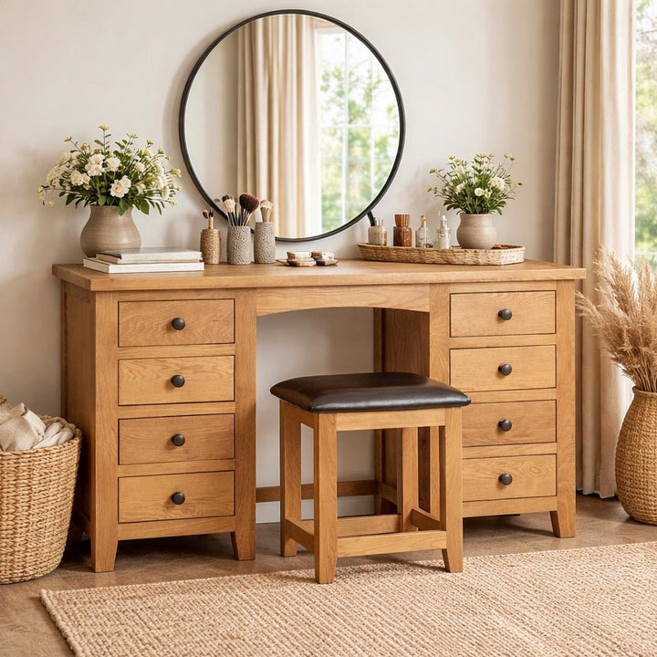 Marlborough Oak Twin Pedestal Dressing Table1 - Duck Barn Interiors