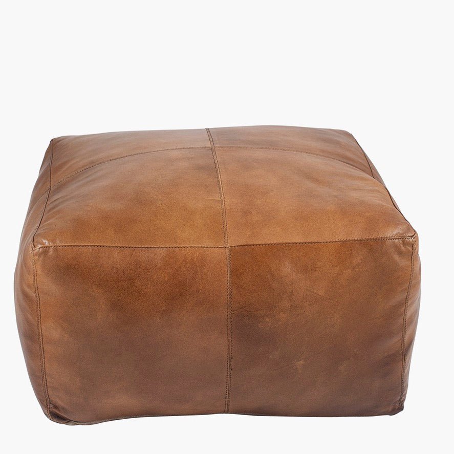 Matteo Leather Square Pouffe - Natural Tan4 - Duck Barn Interiors
