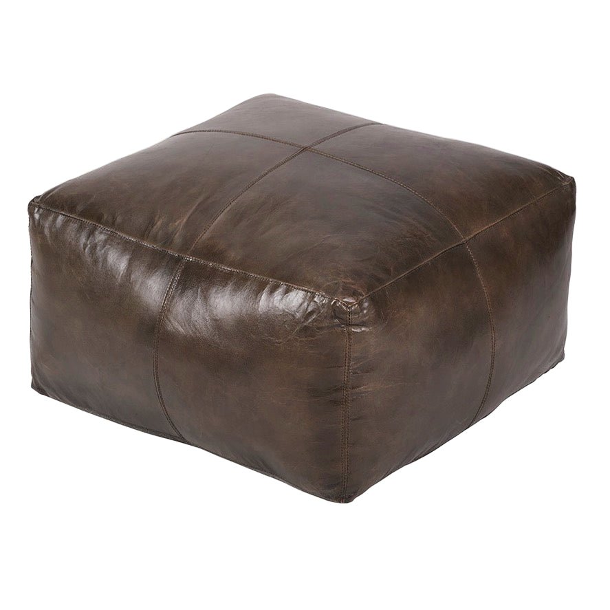 Matteo Leather Square Pouffe - Peppercorn2 - Duck Barn Interiors
