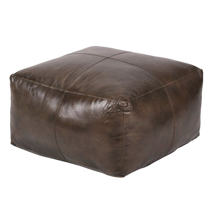 Matteo Leather Square Pouffe - Peppercorn6 - Duck Barn Interiors