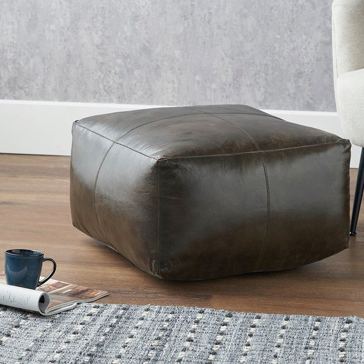 Matteo Leather Square Pouffe - Peppercorn1 - Duck Barn Interiors