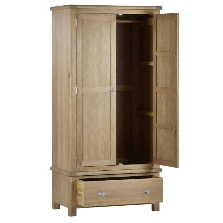 Memphis Limed Oak 2 Door 1 Drawer Wardrobe6 - Duck Barn Interiors